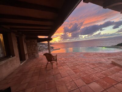 Sunset seaside view from veranda